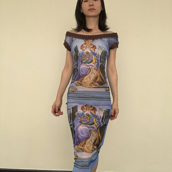 VTG Jean Paul Gaultier MAILLE fuzzi tattoo Dali print mesh dress - Picture 6 of 13
